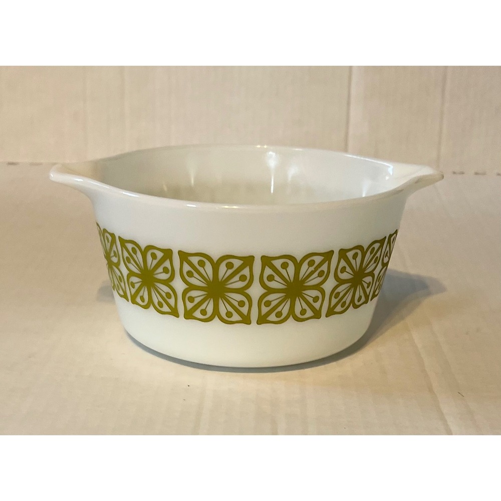 Vintage Pyrex Friendship Green & White Casserole Baking Dish 1.5 Qt Model 474